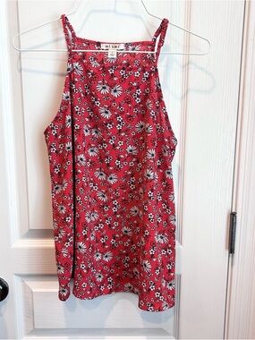 Miami Women’s Red Orange Floral Spaghetti Adjustable Strap Sleeveless Top Small